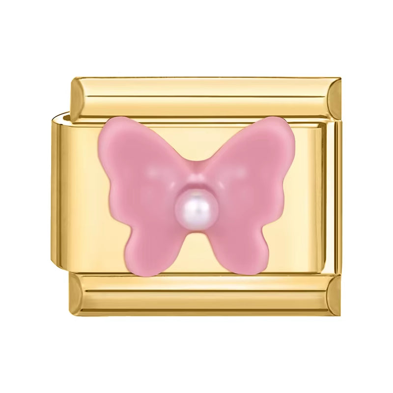 Pink Eyes Cherry Cute Cats Rabbit Gold Color Italian Charm Links Beads Fit 9Mm Stainless Steel Bracelet DIY Making