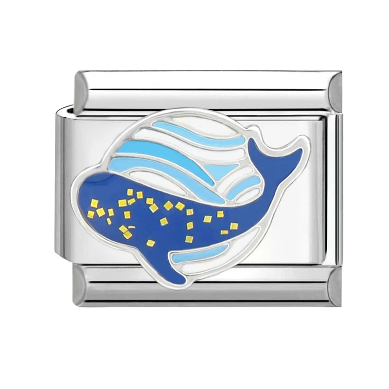 Blue Sea Waves Sun Moon Plane Seabed Star Butterfly Beads Fit 9Mm Italian Charm Links Bracelet Stainless Steel DIY Jewelry Gifts