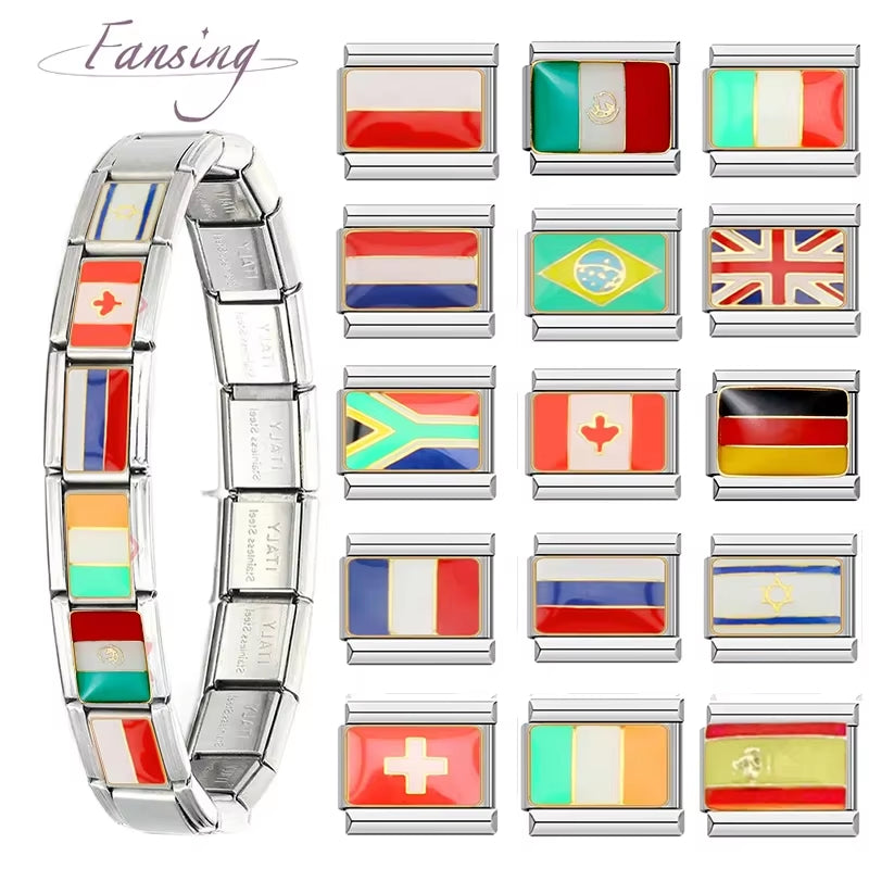 2025 Original Fashion World National Flag Italian Charm Fit 9Mm Bracelet Stainless Steel Jewelry Making