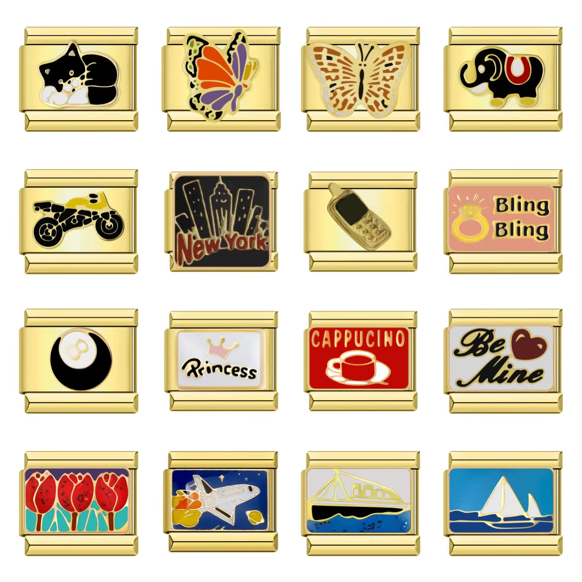 Gold Color Cat Giraffe Star Butterfly Phone Italian Charms Links Fit 9Mm Stainless Steel Bracelet Making DIY Jewelry