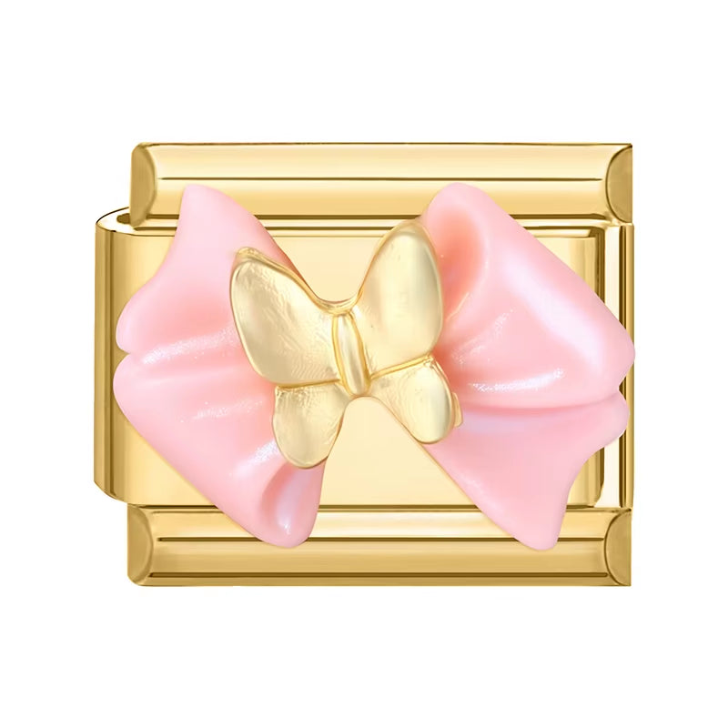 Pink Eyes Cherry Cute Cats Rabbit Gold Color Italian Charm Links Beads Fit 9Mm Stainless Steel Bracelet DIY Making