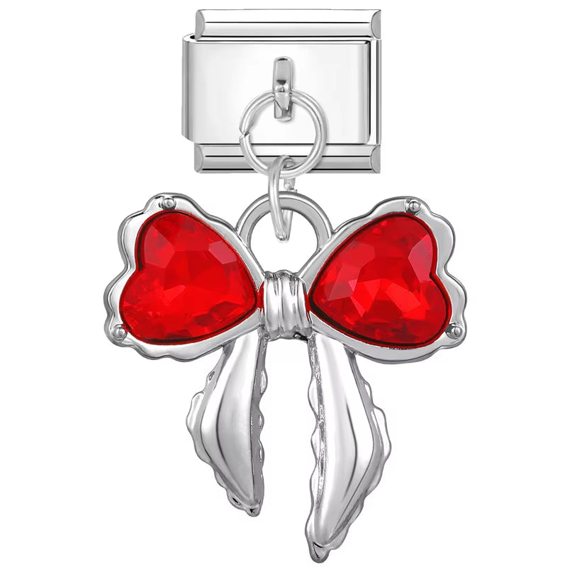 Grils Red Heart Cherry Bowknot Flower Eyes Kiss Italian Charm Links Stainless Steel Fit 9Mm Bracelet Jewelry DIY Making Gifts