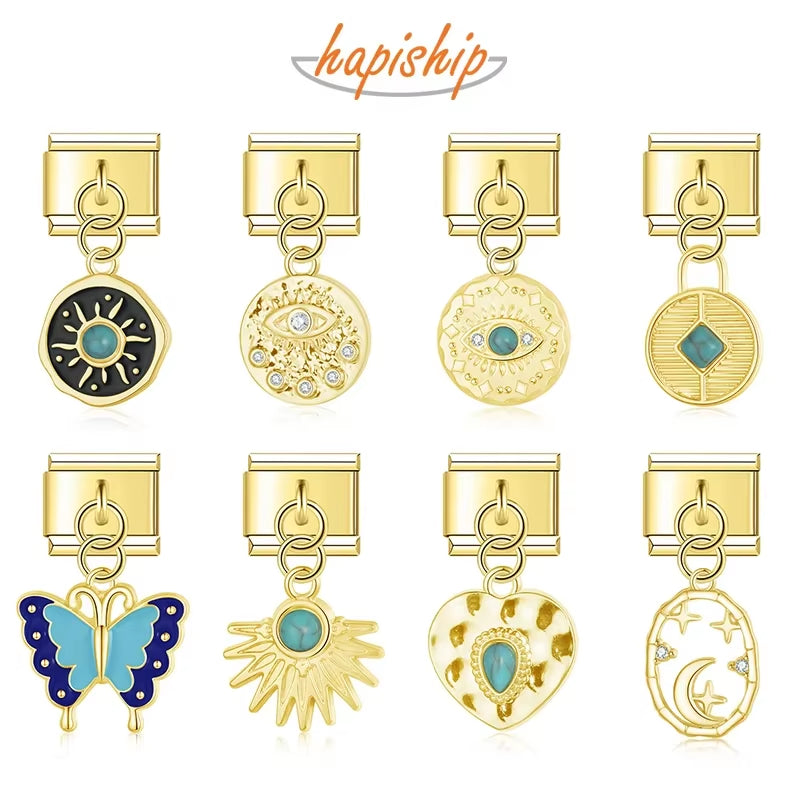 2024 New Fashion Women'S Butterfly Heart Eye Italian Charms Links Fit 9Mm Stainless Steel Bracelet DIY Jewelry DJ1308