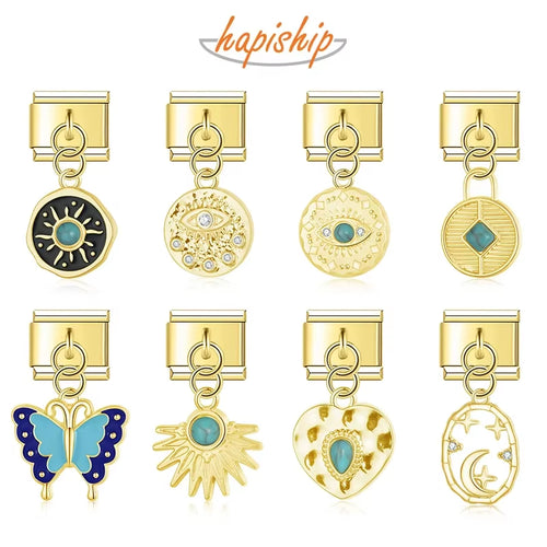 2024 New Fashion Women'S Butterfly Heart Eye Italian Charms Links Fit 9Mm Stainless Steel Bracelet DIY Jewelry DJ1308