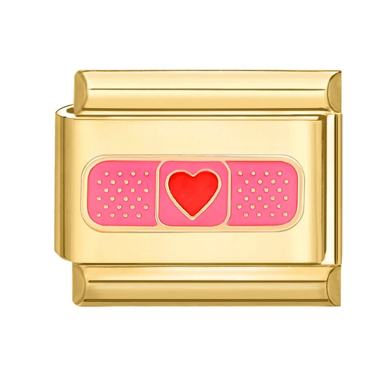 Pink Eyes Cherry Cute Cats Rabbit Gold Color Italian Charm Links Beads Fit 9Mm Stainless Steel Bracelet DIY Making