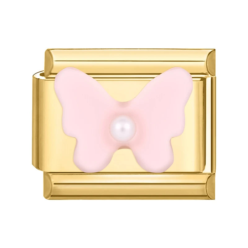 Pink Eyes Cherry Cute Cats Rabbit Gold Color Italian Charm Links Beads Fit 9Mm Stainless Steel Bracelet DIY Making