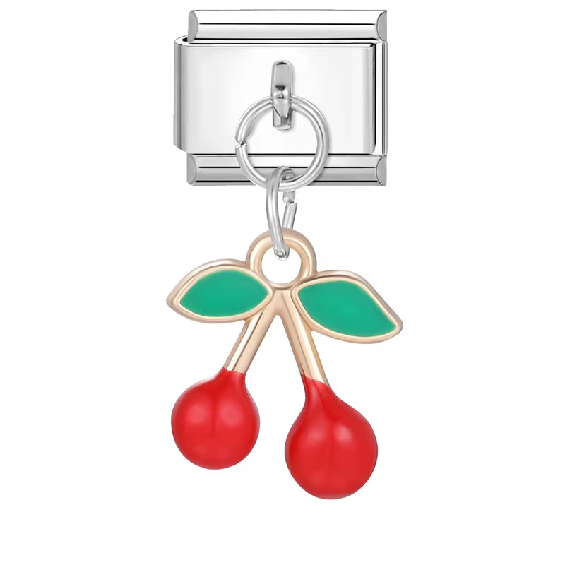 Grils Red Heart Cherry Bowknot Flower Eyes Kiss Italian Charm Links Stainless Steel Fit 9Mm Bracelet Jewelry DIY Making Gifts