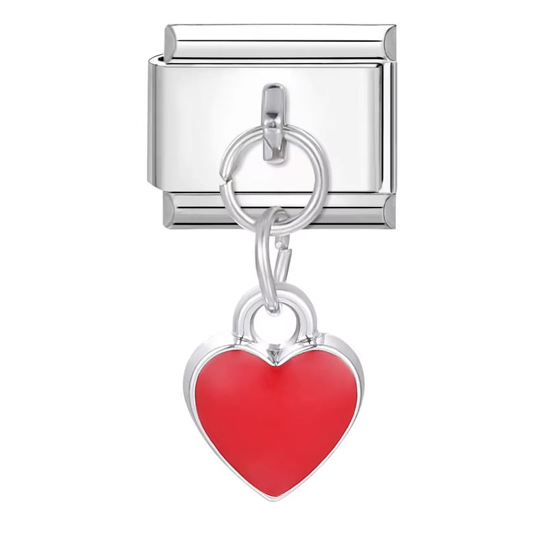 Grils Red Heart Cherry Bowknot Flower Eyes Kiss Italian Charm Links Stainless Steel Fit 9Mm Bracelet Jewelry DIY Making Gifts