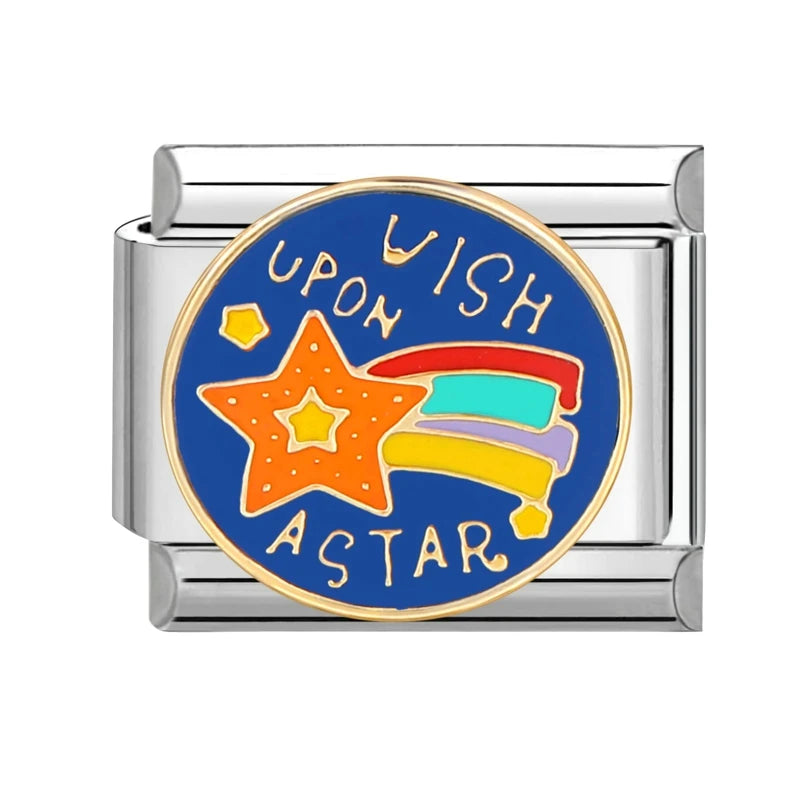 Blue Sea Waves Sun Moon Plane Seabed Star Butterfly Beads Fit 9Mm Italian Charm Links Bracelet Stainless Steel DIY Jewelry Gifts