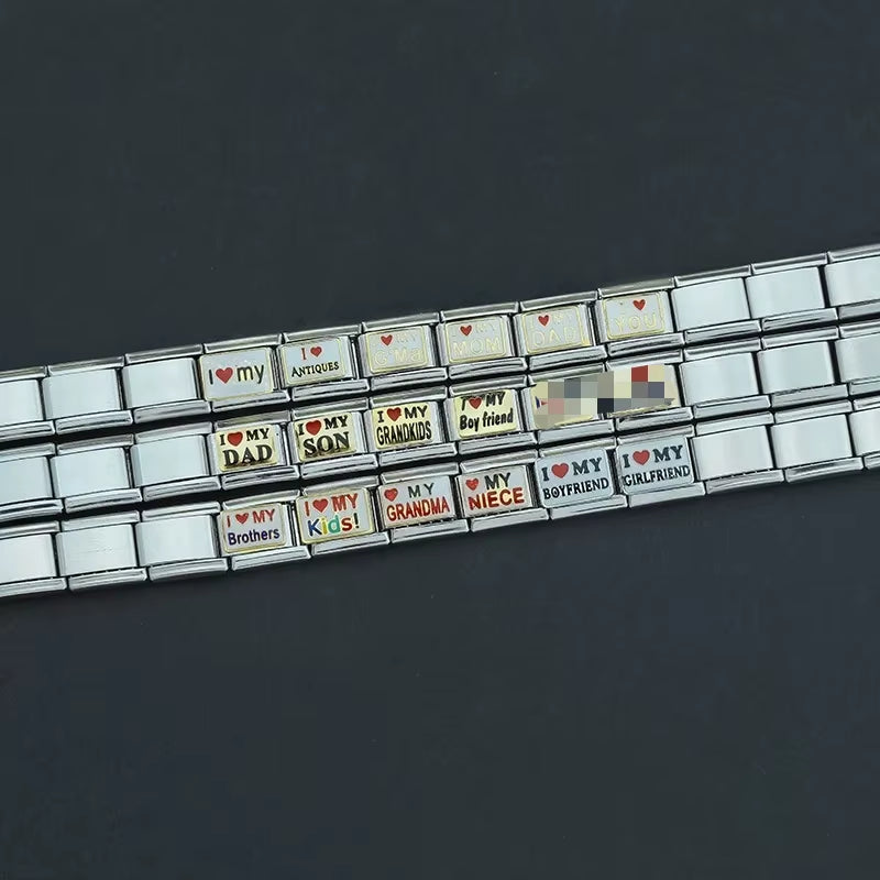 2024 Women'S I Love Dad Mum You Dog Italian Charms Links Beads Fit 9Mm Stainless Steel Bracelet Diyjewelry Gift ZH024