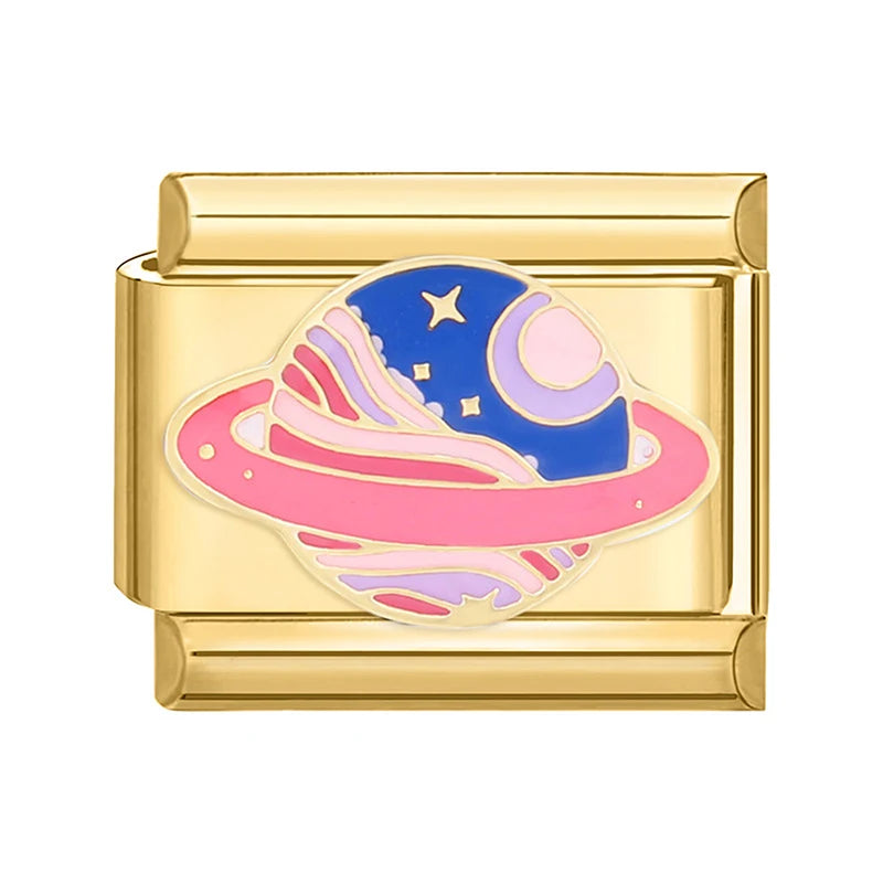 Pink Eyes Cherry Cute Cats Rabbit Gold Color Italian Charm Links Beads Fit 9Mm Stainless Steel Bracelet DIY Making