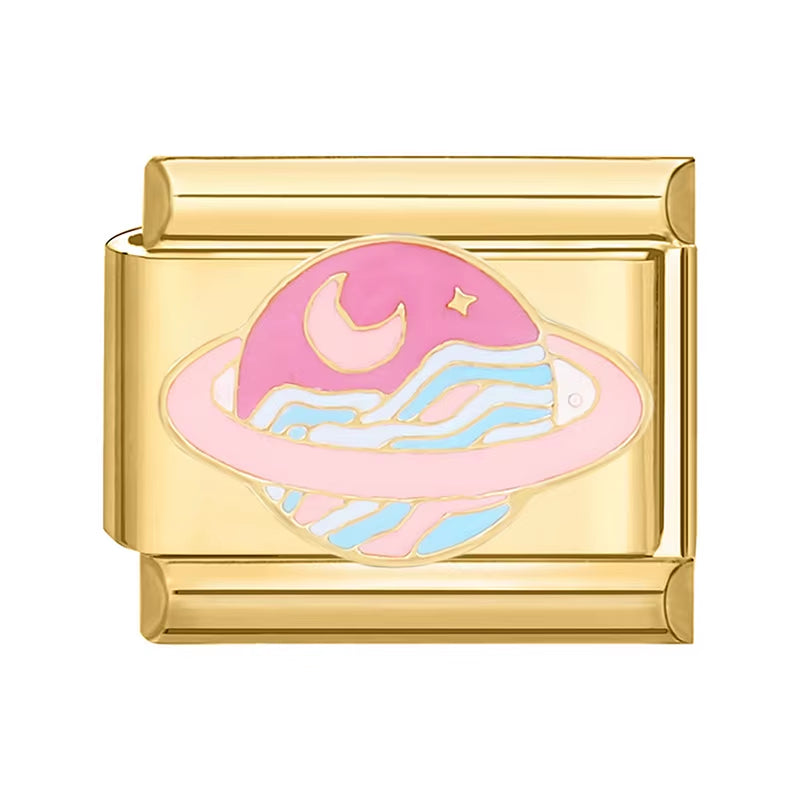 Pink Eyes Cherry Cute Cats Rabbit Gold Color Italian Charm Links Beads Fit 9Mm Stainless Steel Bracelet DIY Making