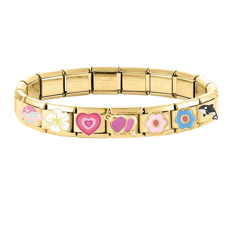 Pink Eyes Cherry Cute Cats Rabbit Gold Color Italian Charm Links Beads Fit 9Mm Stainless Steel Bracelet DIY Making