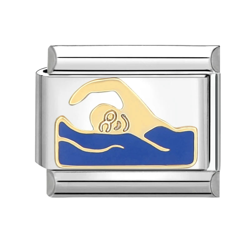 Blue Sea Waves Sun Moon Plane Seabed Star Butterfly Beads Fit 9Mm Italian Charm Links Bracelet Stainless Steel DIY Jewelry Gifts