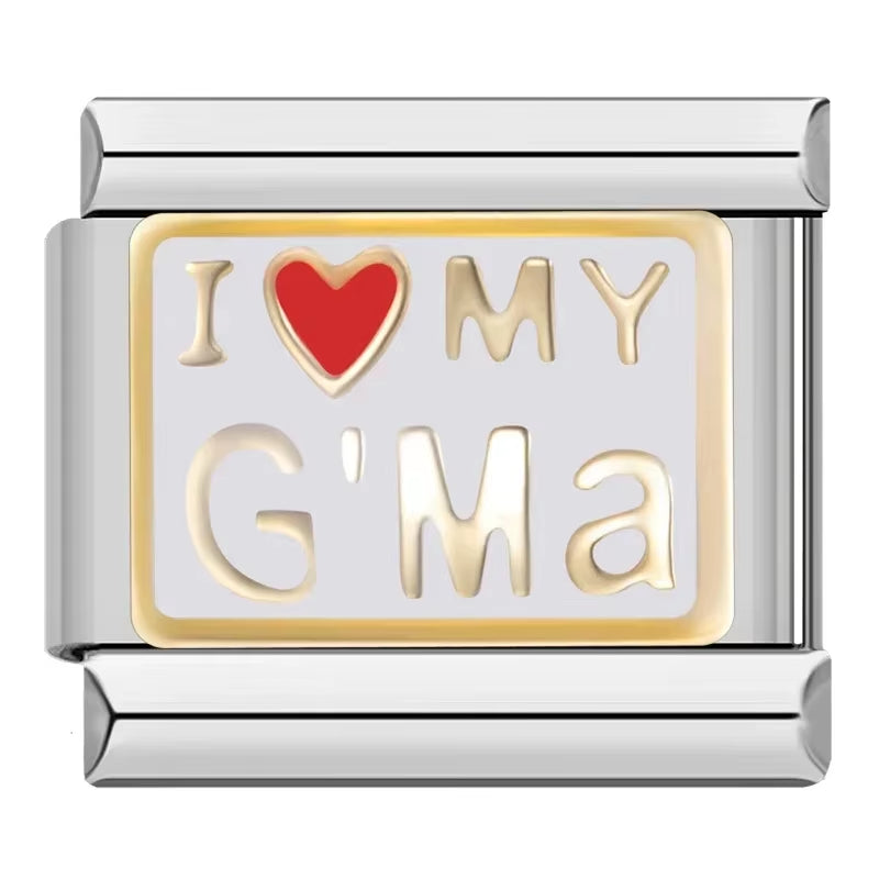 2024 Women'S I Love Dad Mum You Dog Italian Charms Links Beads Fit 9Mm Stainless Steel Bracelet Diyjewelry Gift ZH024