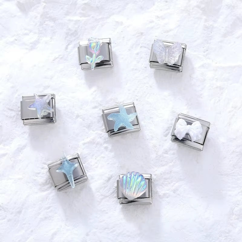 Charm Bracelet Shine Starfish Sea Shell Star Rhinestone Fit 9Mm Italian Link Bracelet Stainless Steel Jewellery DIY Making Gifts