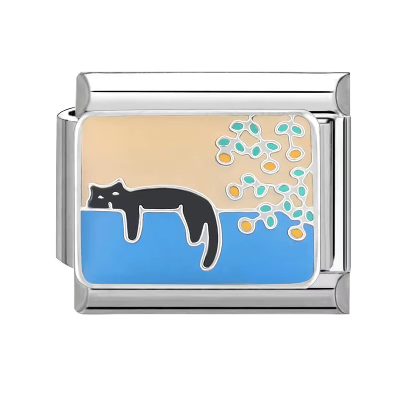 Blue Sea Waves Sun Moon Plane Seabed Star Butterfly Beads Fit 9Mm Italian Charm Links Bracelet Stainless Steel DIY Jewelry Gifts