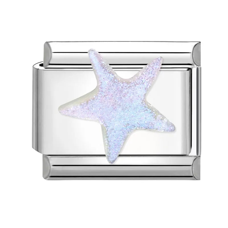 Charm Bracelet Shine Starfish Sea Shell Star Rhinestone Fit 9Mm Italian Link Bracelet Stainless Steel Jewellery DIY Making Gifts