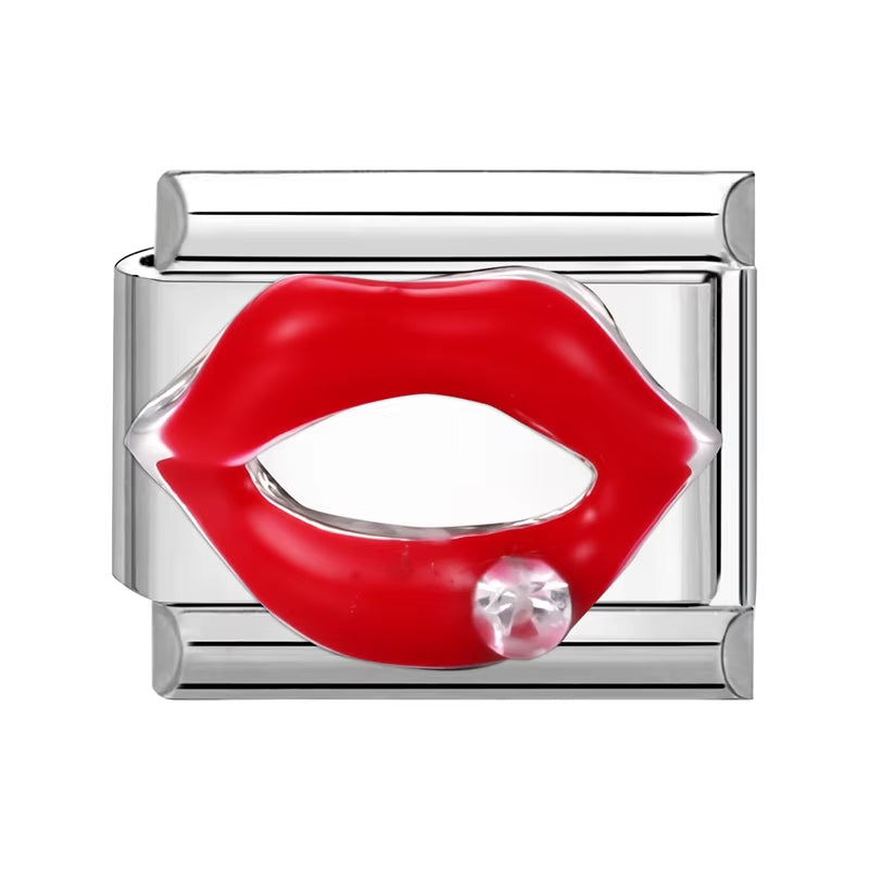 Grils Red Heart Cherry Bowknot Flower Eyes Kiss Italian Charm Links Stainless Steel Fit 9Mm Bracelet Jewelry DIY Making Gifts